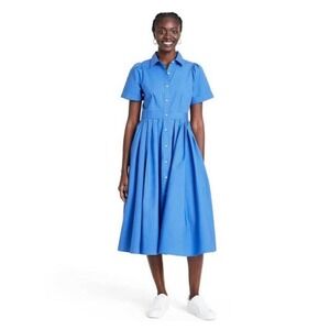 Alexis for Target Blue Cotton Modest Poplin Button Front Midi Dress XL NEW
